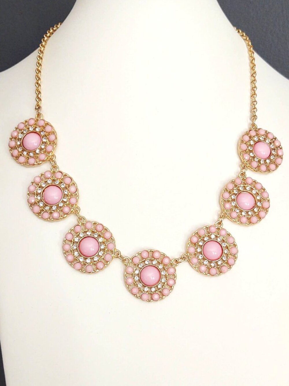 Pink and cz beaded statement necklace
